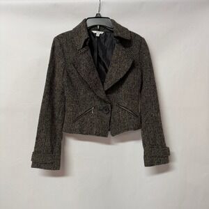 Cabi Tweed Cropped Moto Jacket Blazer Black‎ Beige Womens Career Business 2